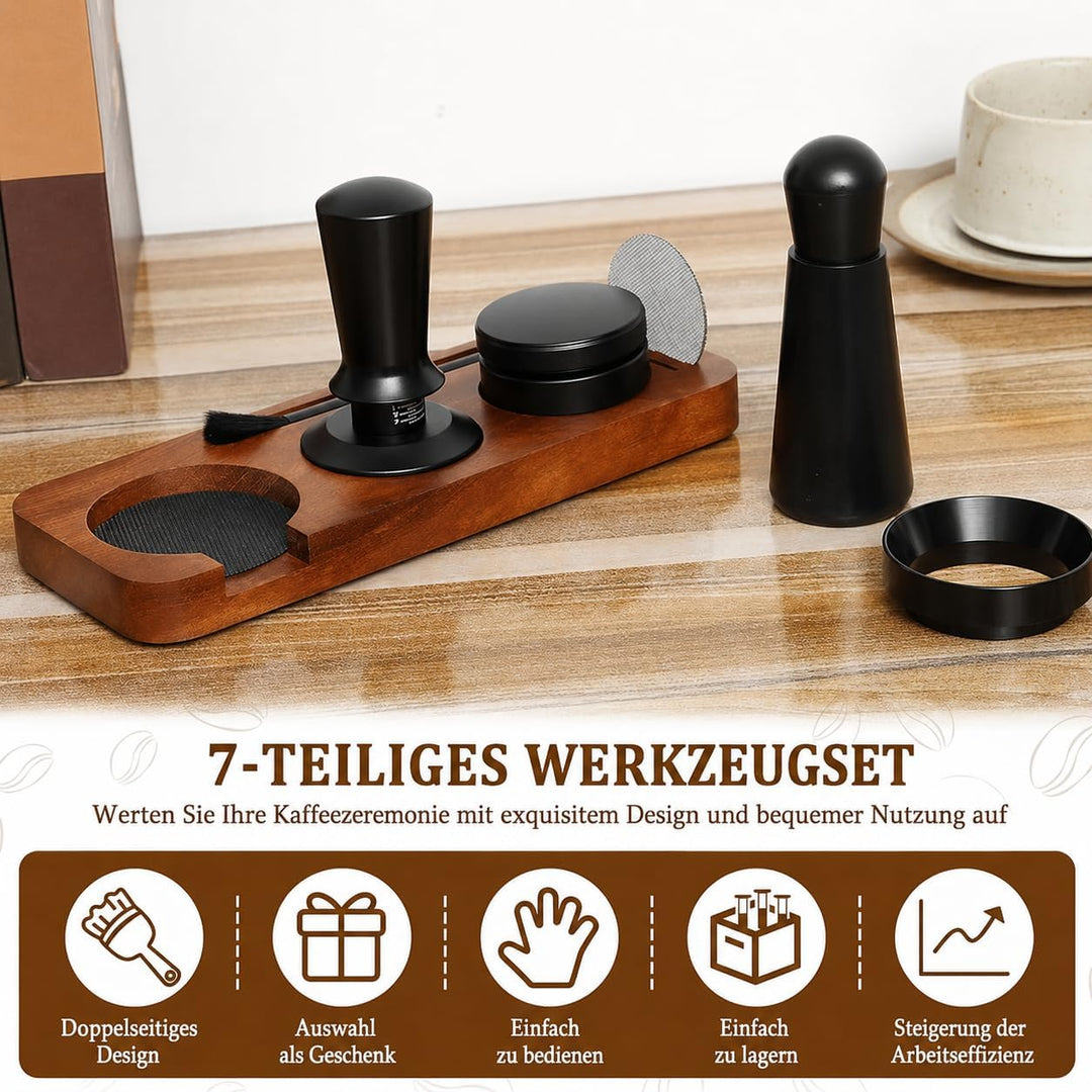 Espresso Tamper Set 51mm mit Espresso Nadel, Kaffee Tamper mit Distributor Tampermatte, Dosierring 5