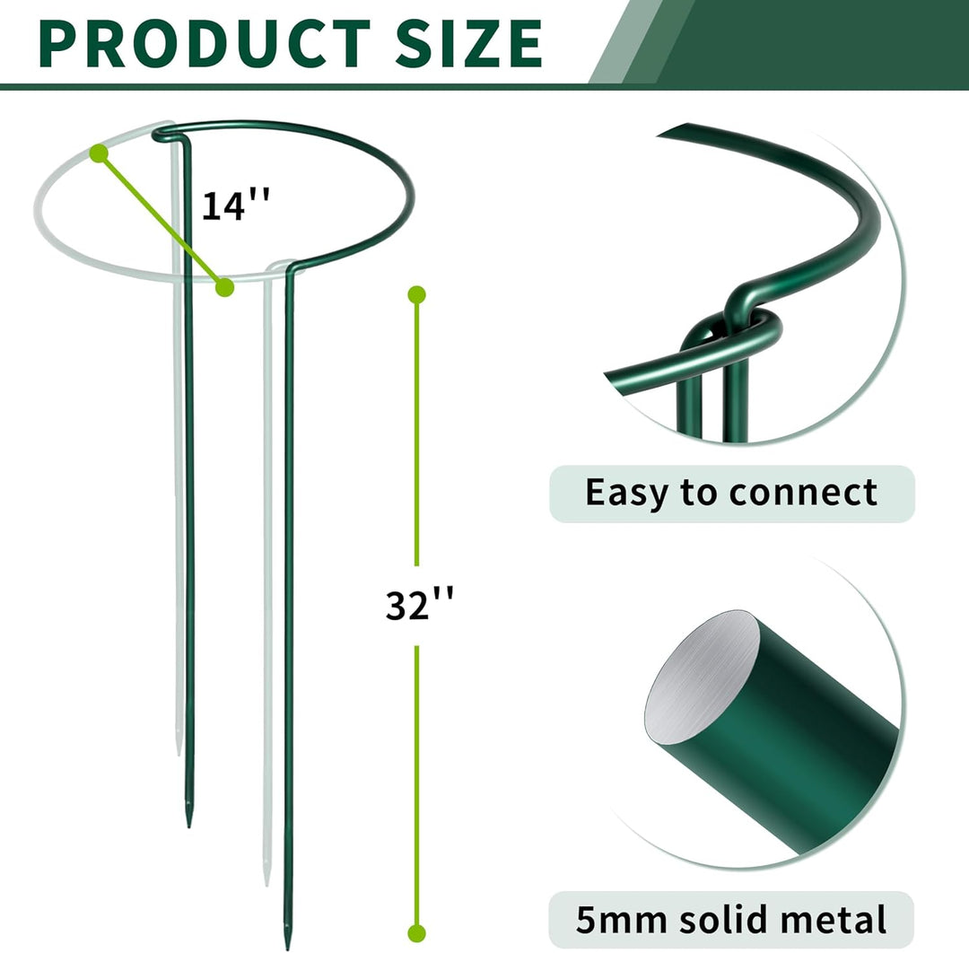 6 Stück Pflanzenstützen Staudenhalter Halbrund Gross 35x80cm,Robuste 5mm Draht Metall Pflanzenhalter