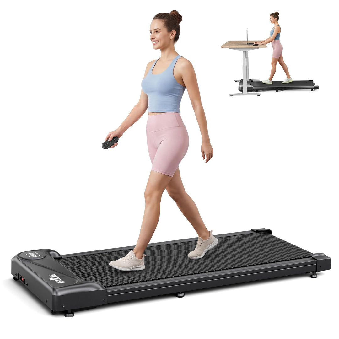 THERUN Schreibtisch Walking Pad, 2 in 1 Kleines Laufband mit Leise 2,5 PS-Motor,Fernbedienung und LE