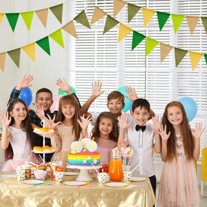 jijAcraft Salbeigrün Wimpelkette Jute Wimpel Leinen Girlande, Grün Wimpelkette Outdoor, 20 Meter Hes