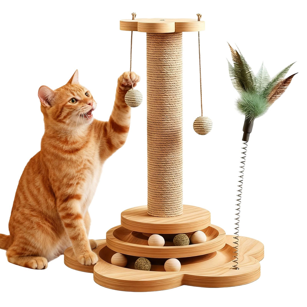 4 in 1 Katzenspielzeug, 46cm Kratzbaum für Katzen Sisal Kratzsäule Klein Kratzbaum mit Hängenden Bäl