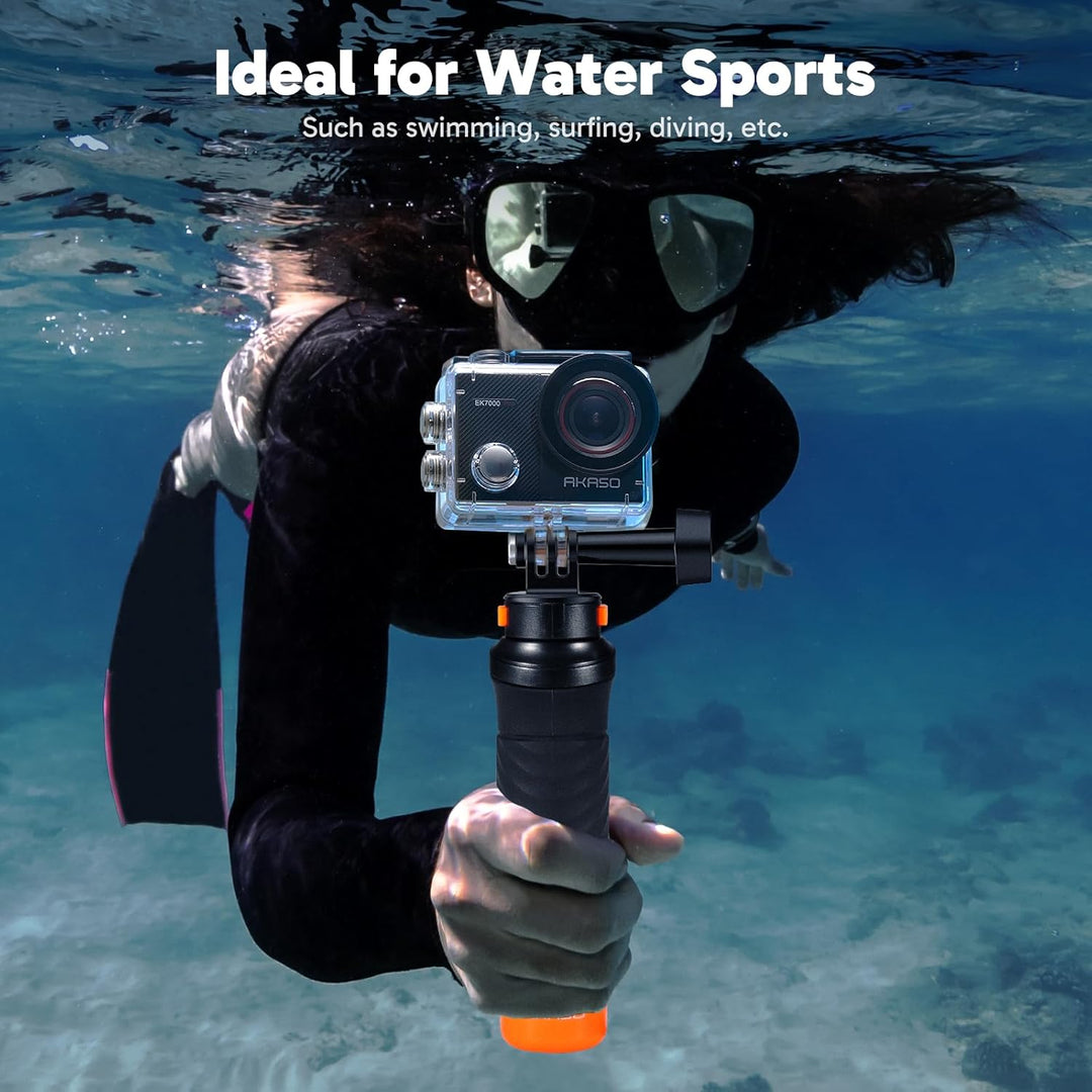 AKASO Action Cam 4K30FPS 20MP mit Schwimmender Handgriff und Tasche WiFi 40M Unterwasserkamera Wasse