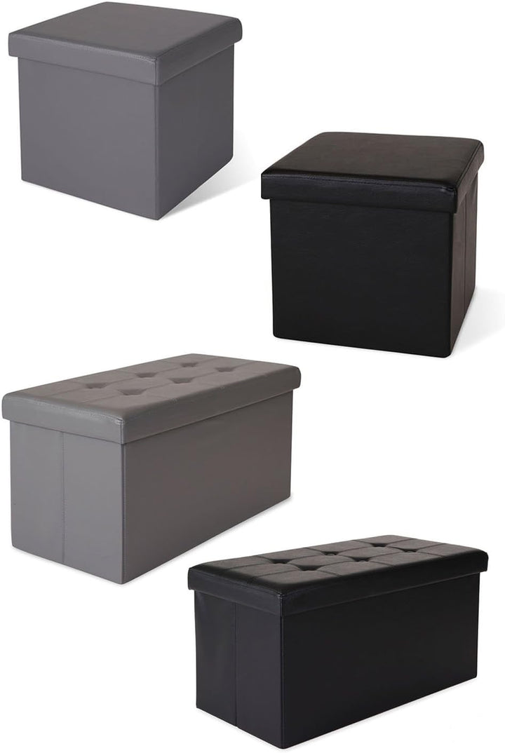 dibea Sitzhocker faltbar max 300 kg Kunstleder, 76x38x38 cm grau, 76x38x38 cm Grau