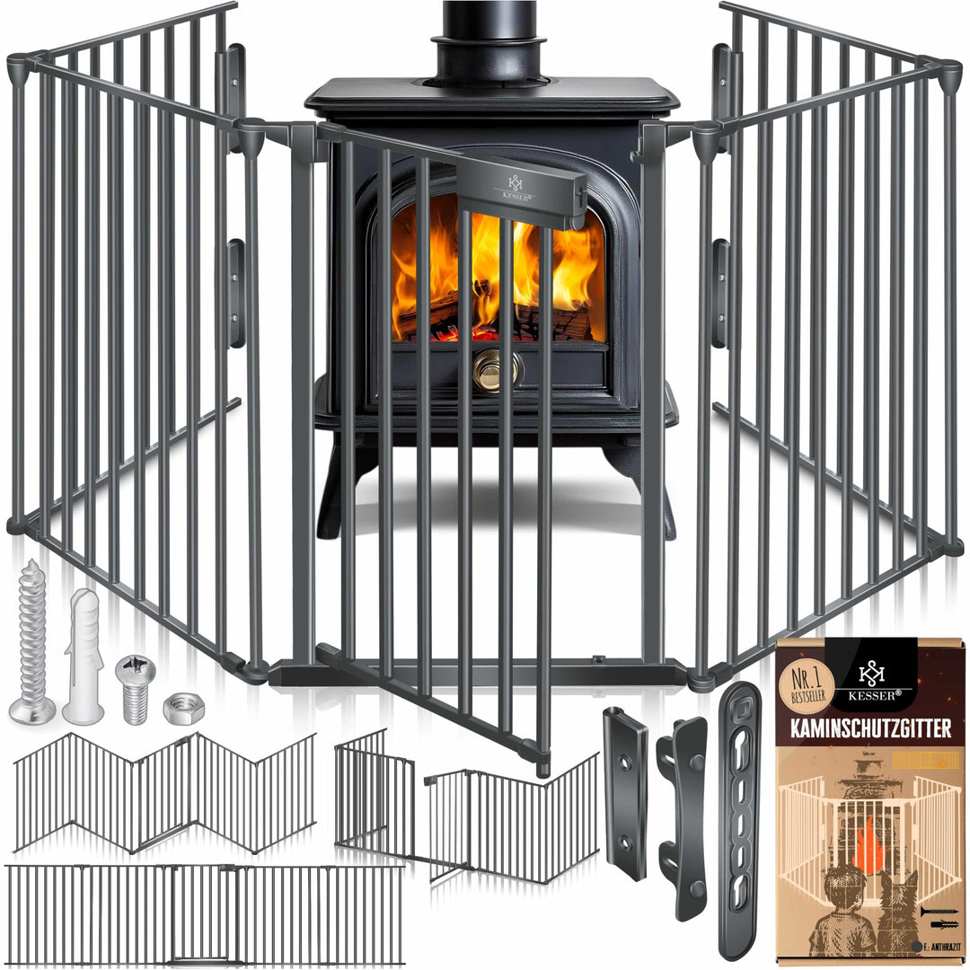 KESSER® Kaminschutzgitter mit Tür 305 cm Metall Ofenschutzgitter Laufgitter Laufstall Absperrgitter