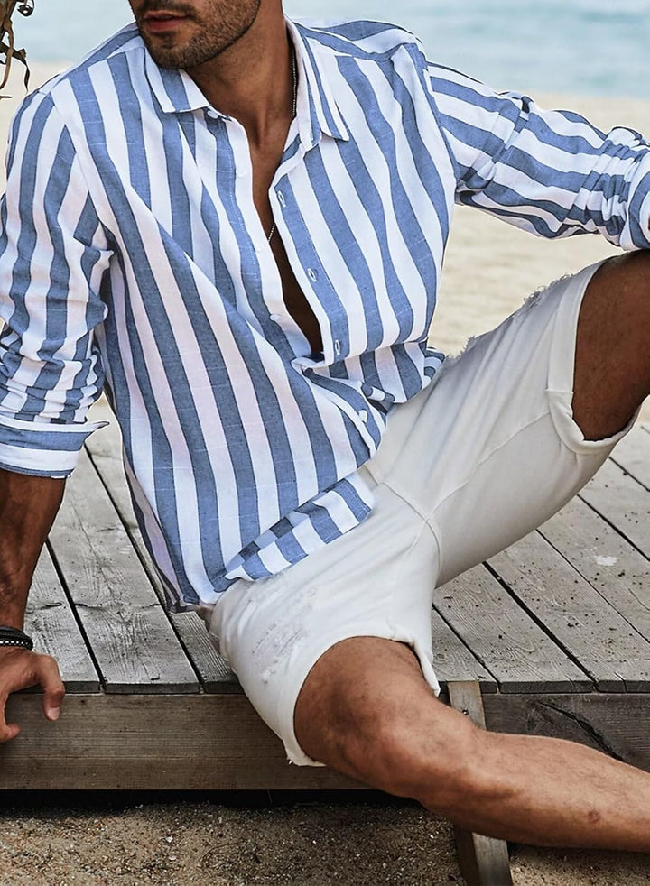 Meilicloth Herren Hemd Langarm Sommer Gestreifte Freizeithemden Casual mit Knöpfen Regular Fit A Him