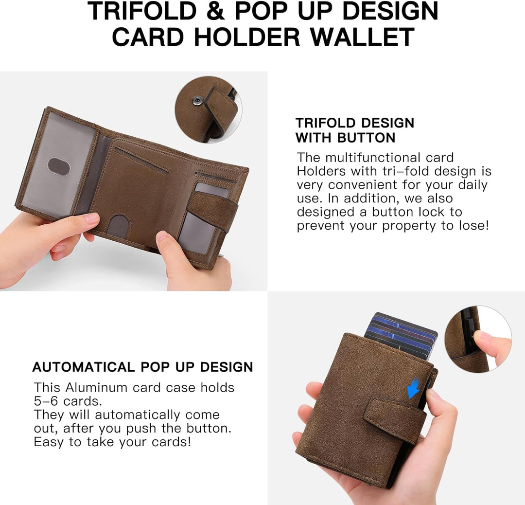 SENDEFN Kartenetui mit Münzfach | Geldbörse Herren RFID Schutz | Geldbeutel aus echtem Leder | Mini