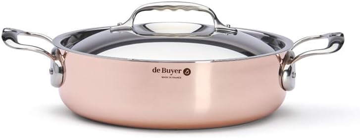 de Buyer - Niederer Bratentopf aus Kupfer mit Deckel aus Edelstahl PRIMA MATERA - 24 cm - 6241.24 Du
