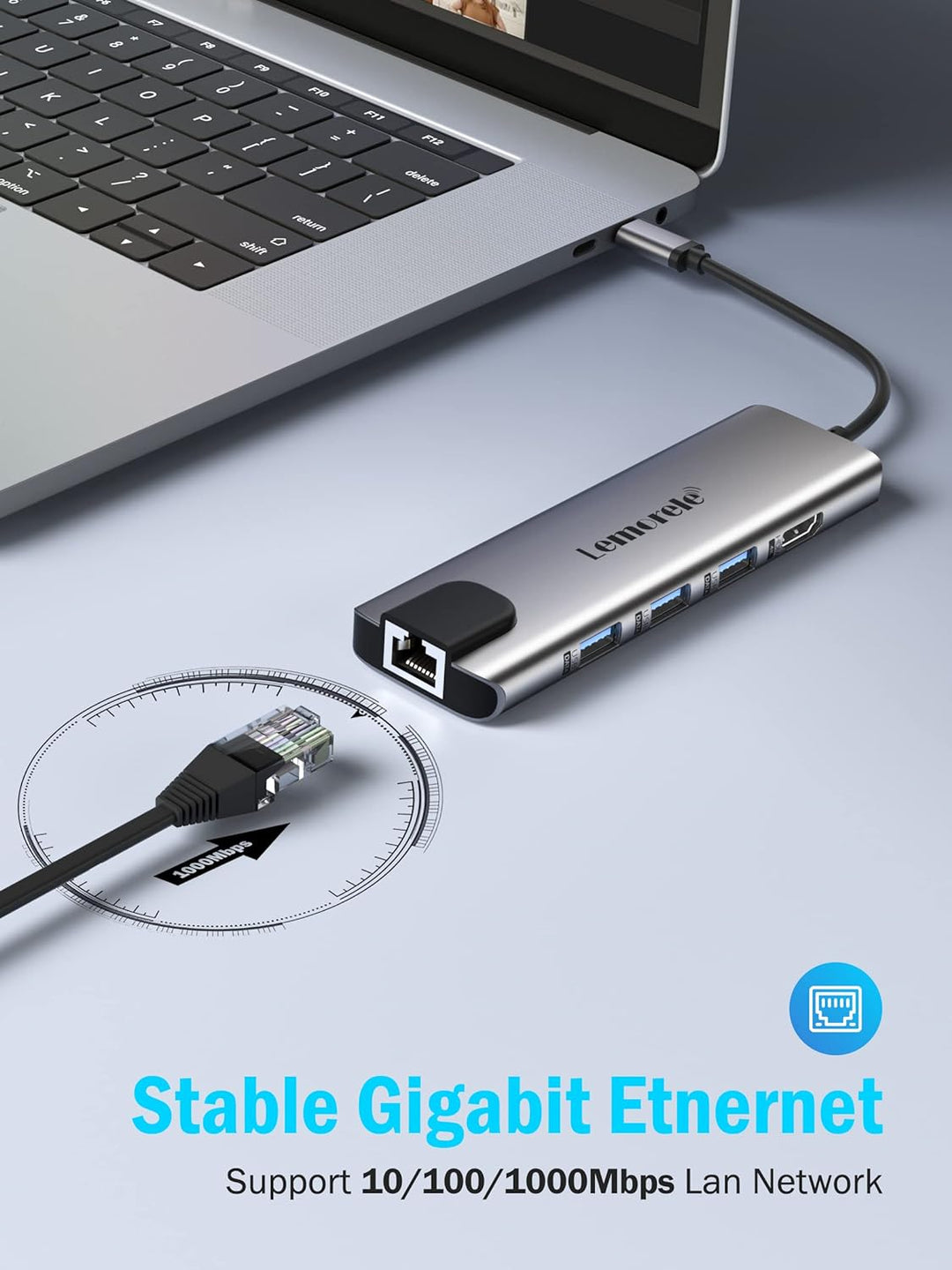 Docking Station USB C, Lemorele USB C Hub 9 in 1 Aluminiumgehäuse mit 1 Gbps Ethernet, 4K HDMI, 100W