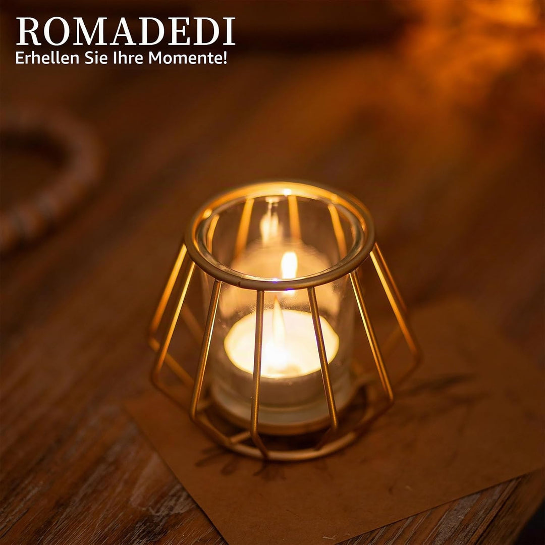 Romadedi Teelichthalter Gold Metall Kerzenhalter: 6er Set Windlicht Klein für Teelichter Deko Wohnzi