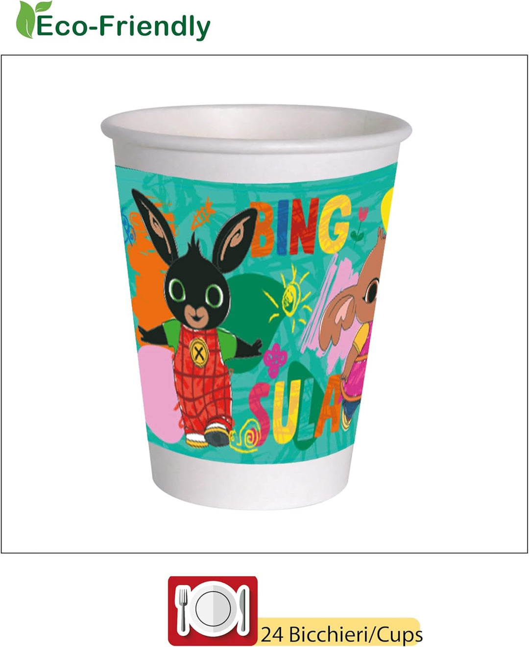 Ciao - Partygeschirr Party-Set Bing Sketch für 24 Personen (112 pcs: 24 Pappteller Ø23cm, 24 Papptel