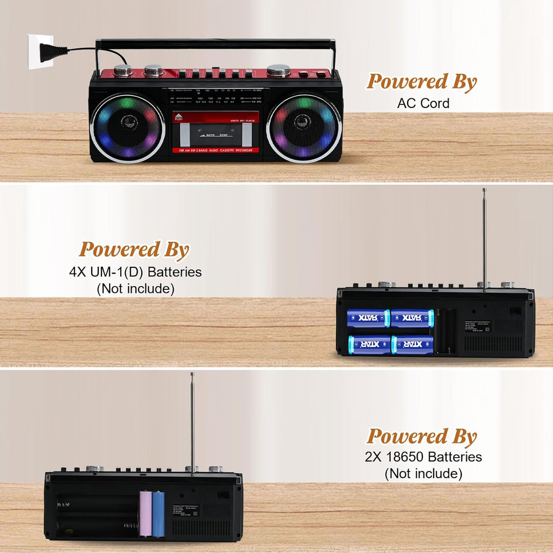 Tragbare Kassettenspieler Boombox AM/FM/SW Radio Stereo, CasetteTape Player Recorder, MP3 Bluetooth