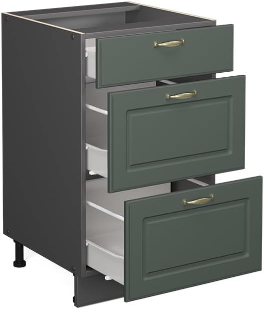 Vicco Küchenunterschrank Fame-Line, Grün-Gold Landhaus/Anthrazit, 50 cm ohne Arbeitsplatte Grün-gold