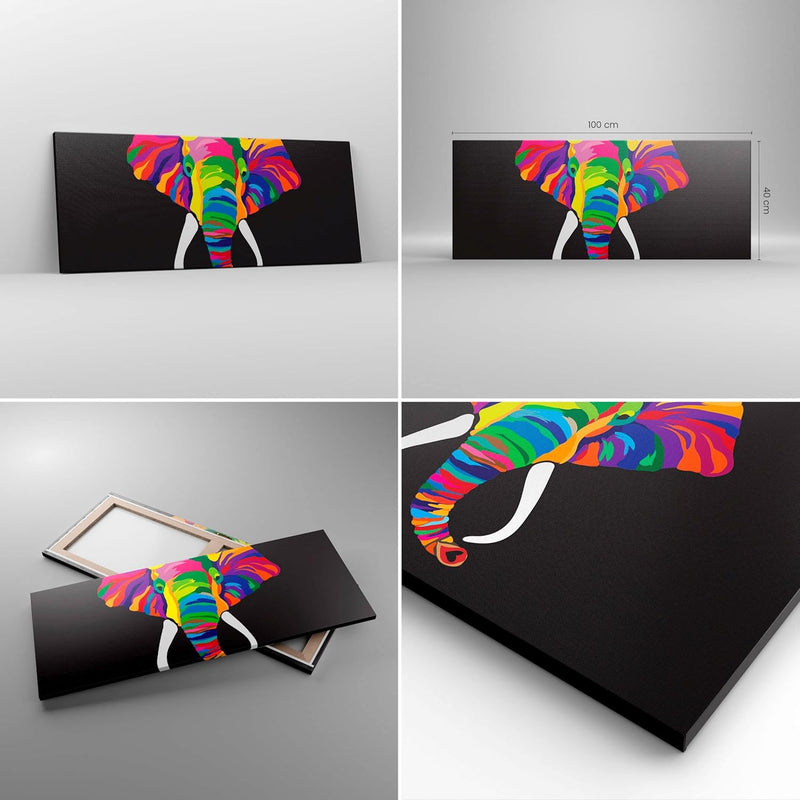 Panorama Bilder auf Leinwand 100x40cm Leinwandbild Elefant spass bunt tier Gross Wanddeko Bild Schla