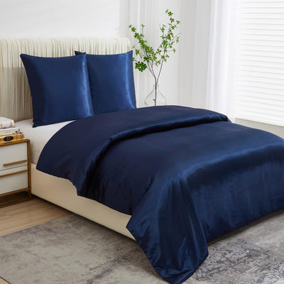 Luowei Bettwäsche Satin 135x200 2teilig Blau Dunkelblau Einfarbig Uni Glatt Glanzsatin Bettwäsche Se