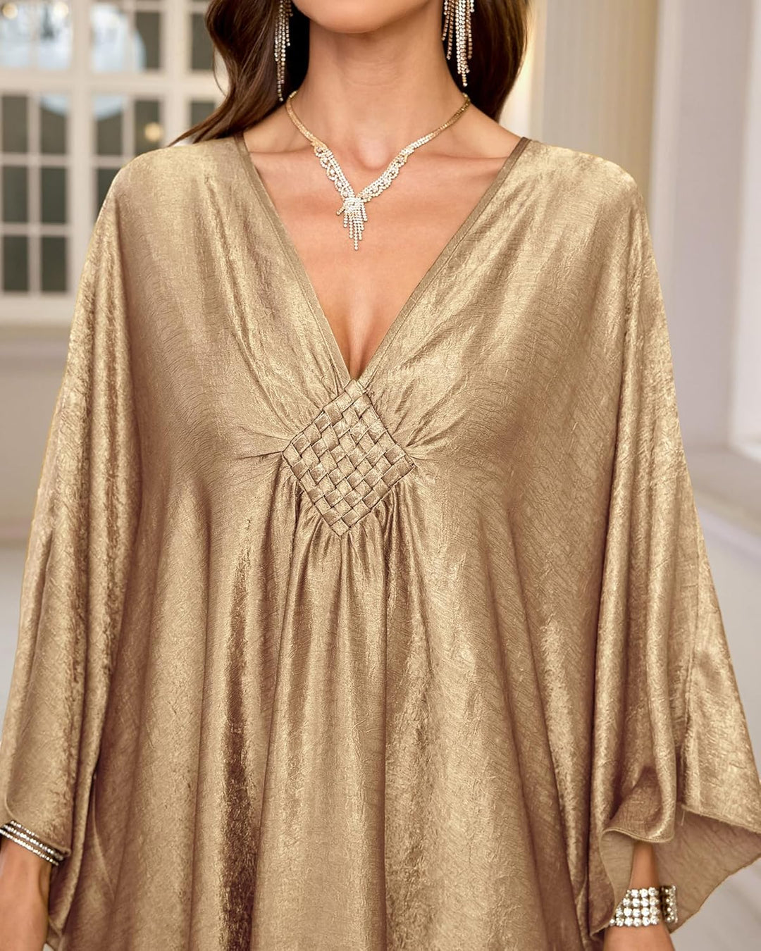 Bsubseach Damen Solid Color Cover Up V-Ausschnitt Batwing Sleeve Plus Size Beach Kaftan Kleider A-ch