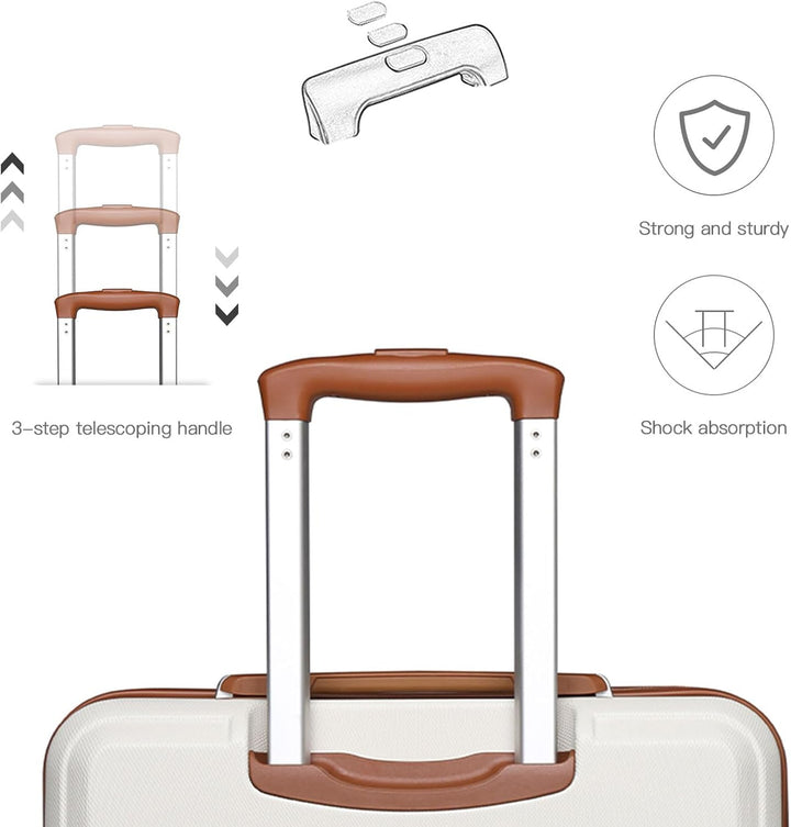 KONO Kofferset ABS Hartschalen Hardcase Trolley TSA-Schloss Reisekoffer Creme Weiss, Creme Weiss