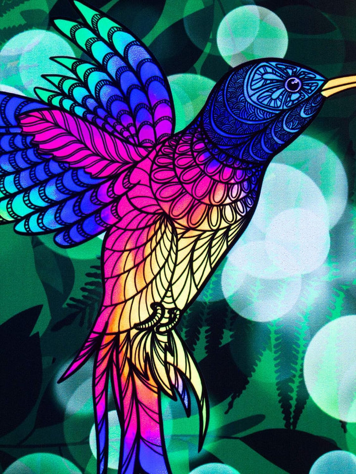 PSYWORK Schwarzlicht Stoffposter Neon | Kolibri Hibiskus Flower | 0,5 x 0,7m | UV-aktiv | fluoreszie