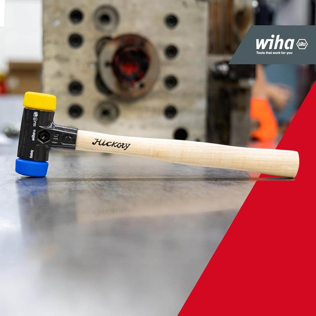 Wiha Schonhammer Safety I weich/mittelhart I Hickory-Holzstiel I Rund-Schlagkopf Ø 30 mm I Kunststof