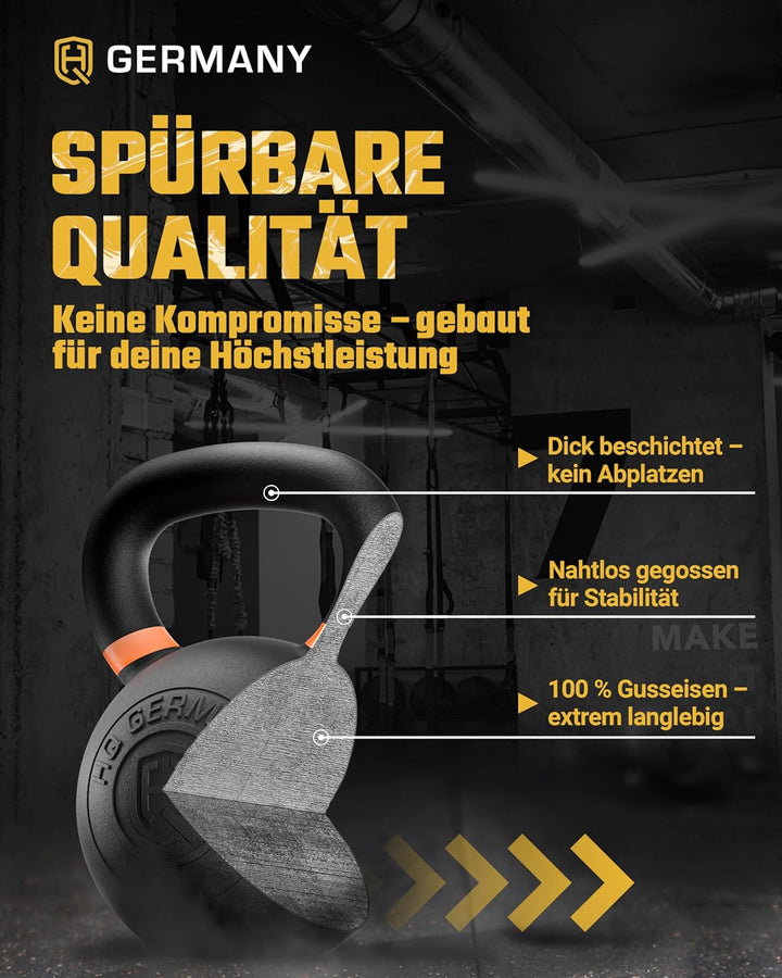 HQ Germany® Kettlebell Powdercoat [Pulverbeschichtung] - Kugelhantel 2-32kg | Vollguss ohne Schweiss