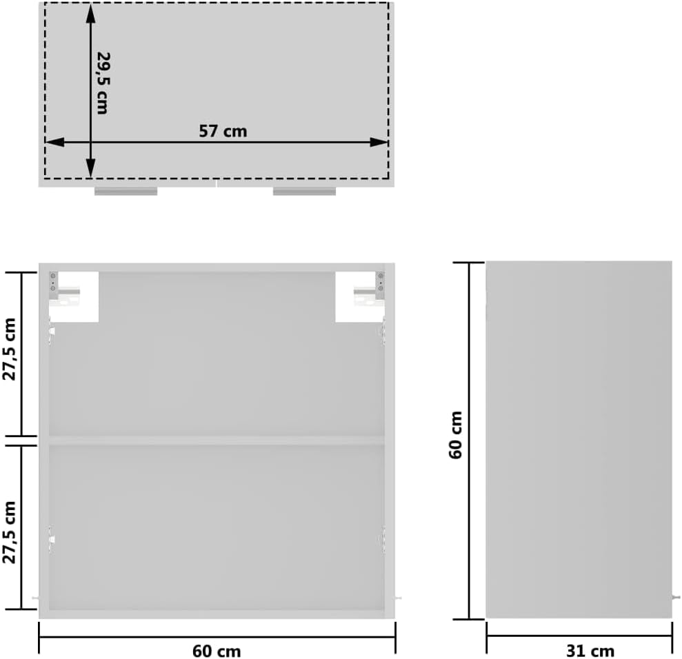 Refined Hängeglasschrank Lyon Weiss 60x31x60 cm Holzwerkstoff 1xausGlas(2Türen)60cm,60cm Weiss, 1xau