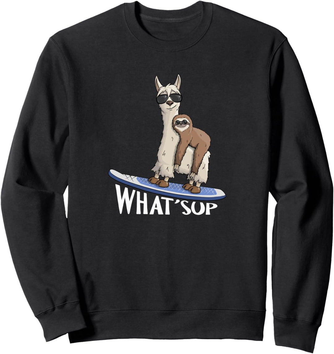 WHAT SUP Lama und Faultier Stehpaddeln Stand Up Paddling Sweatshirt