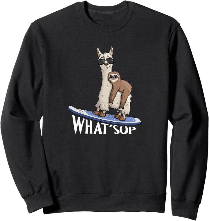 WHAT SUP Lama und Faultier Stehpaddeln Stand Up Paddling Sweatshirt