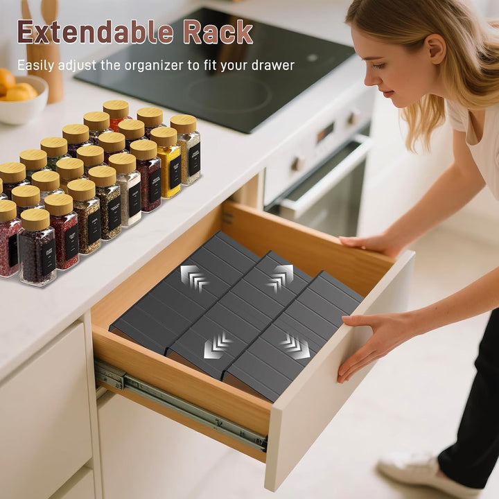 Gewürzregal Set 24er120ml Glas Gewürzdosen Eckig mit Bambusdeckel | 3-stufiger Gewürz Organizer mit