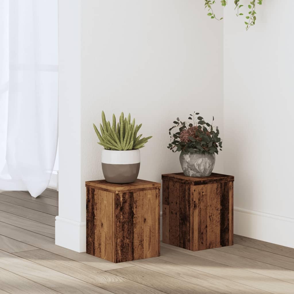 Pflanzenständer 2 STK. Altholz-Optik 15x15x20 cm Holzwerkstoff Pflanzenregal, Blumenregal Indoor/Out