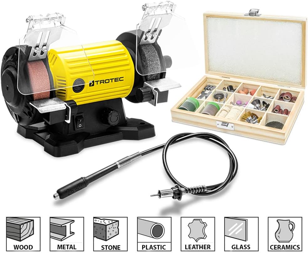 TROTEC PBGS 10-120 Doppelschleifer – 120 W, Schleif- & Polierscheibe Ø 75 mm, flexible Welle, 0–11.5