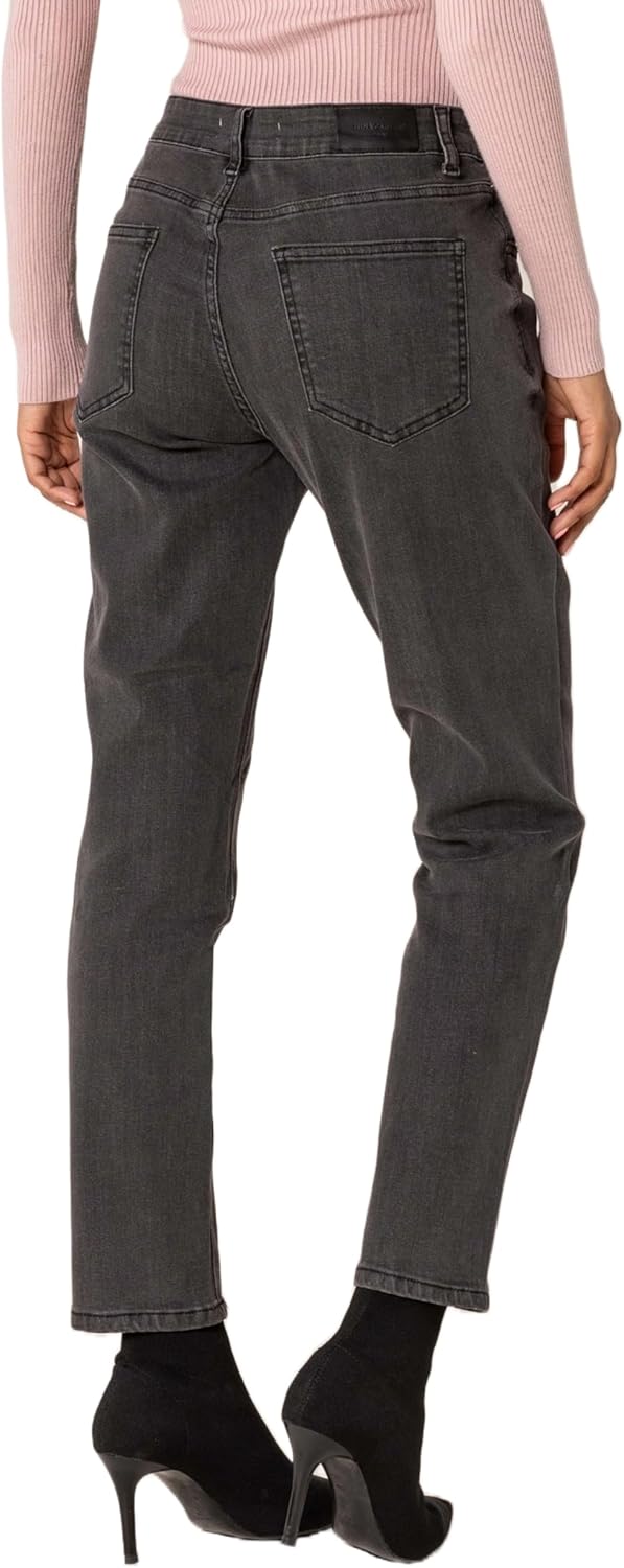 Nina Carter Q1806 Damen Boyfriend Jeanshosen HIGH Waist Used-Look Jeans Waschungseffekt XS Dunkelgra