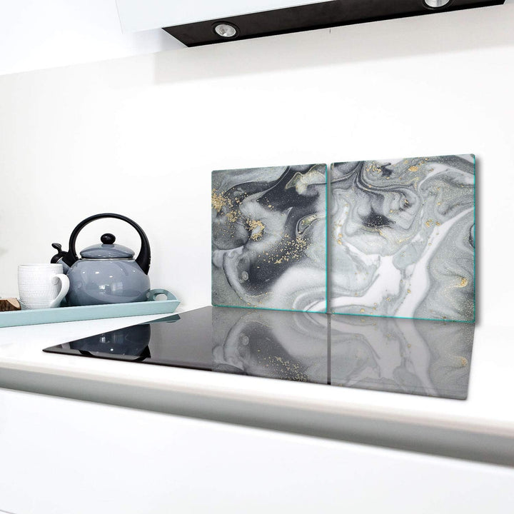 TMK | Herdabdeckplatten Set 2x40x52 cm Ceranfeld Abdeckung Glas Spritzschutz Abdeckplatte Glasplatte