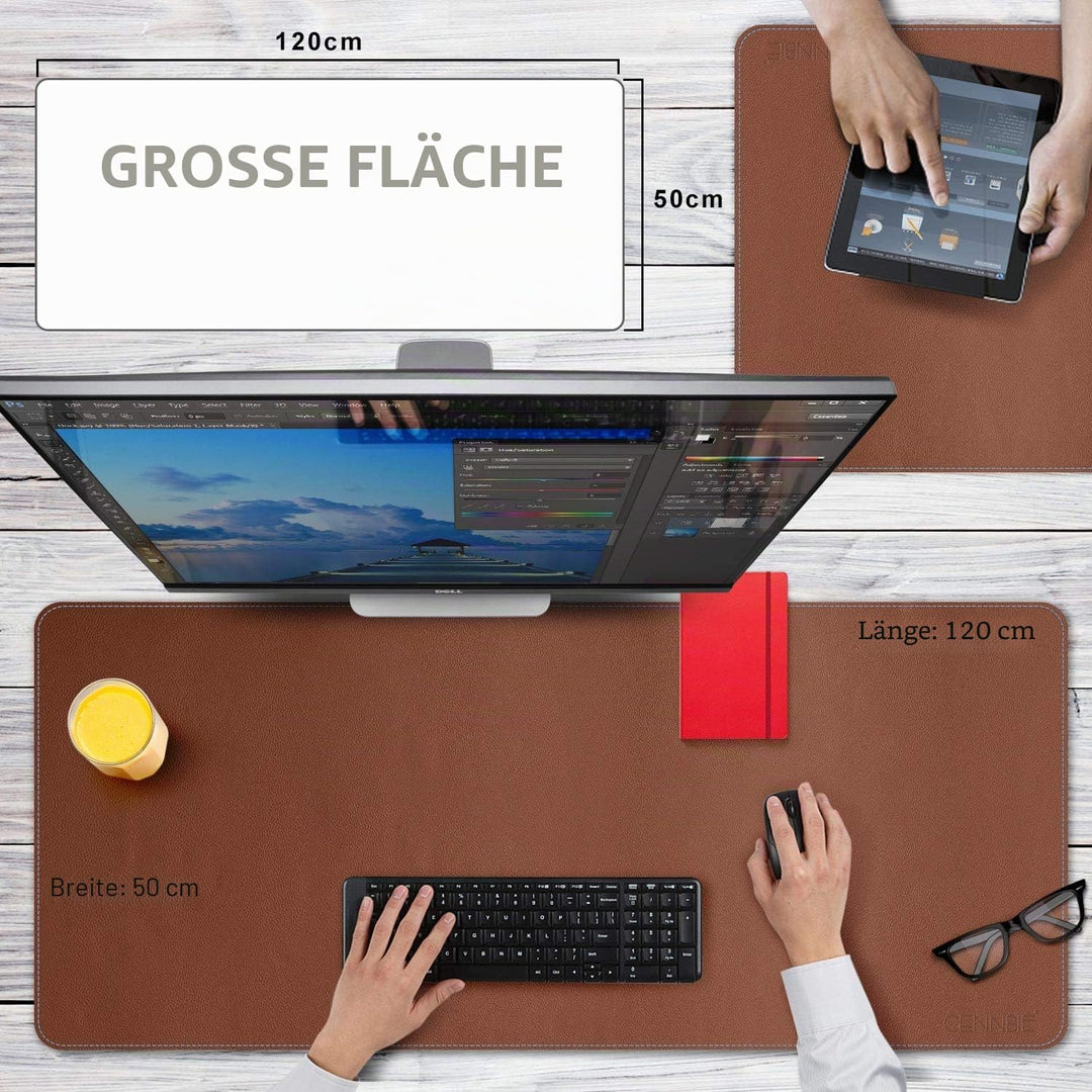 CENNBIE Schreibtischunterlage Leder 120 x 50cm, Extra grosse Tischunterlage, erweitertes PU-Leder Ma