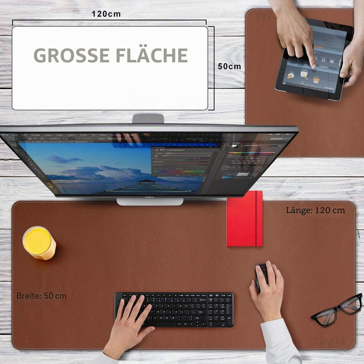 CENNBIE Schreibtischunterlage Leder 120 x 50cm, Extra grosse Tischunterlage, erweitertes PU-Leder Ma
