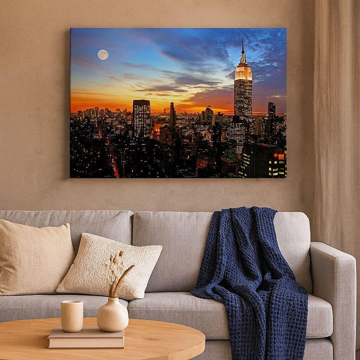 Bilder auf Leinwand 100x70cm Leinwandbild Amerika gebäude sonnenuntergang wolkenkratzer Gross Wandde