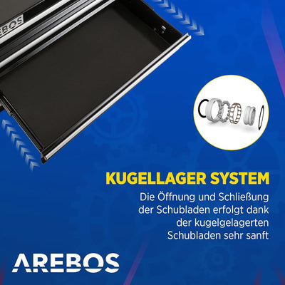 Arebos Werkstattwagen 4 Fächer + grosses Fach für Werkzeug | inkl. Antirutschmatten | kugelgelagerte