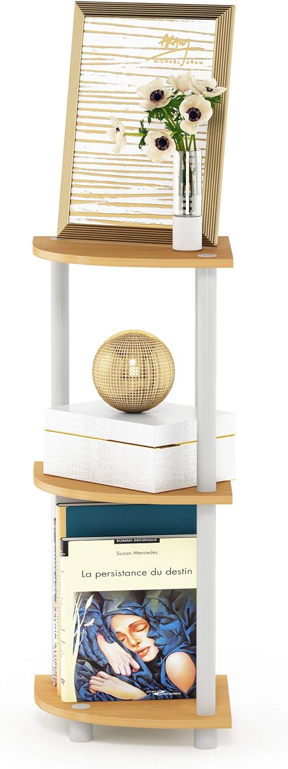 Furinno kompaktes Eck-Mehrzweck-Regal mit 3 Ebenen, Buche/Weiss, 29.46 x 29.46 x 75.18 cm Buche/Weis