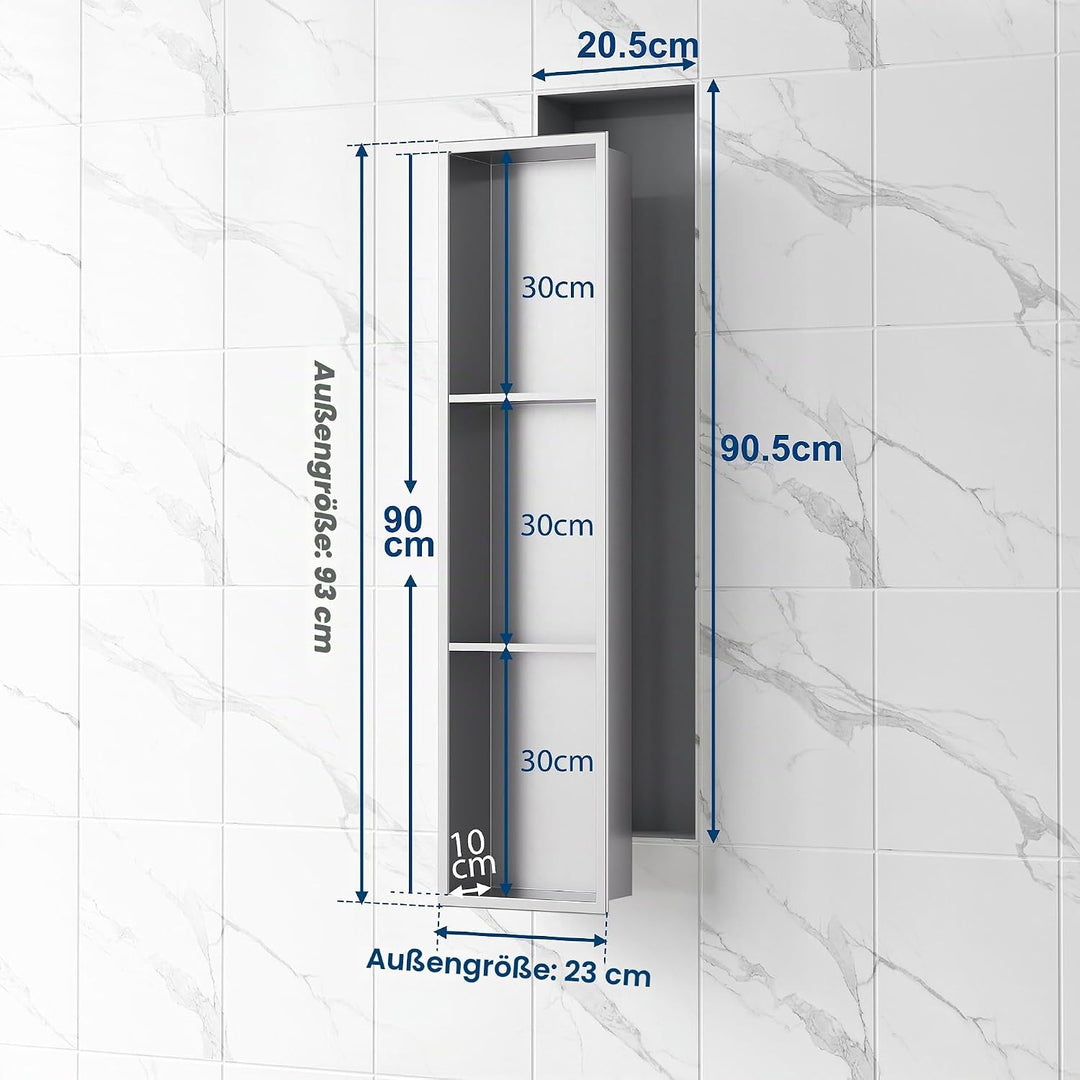 Neodrain Wandnische Dusche Edelstahl Dreifach-Duschnische Wandnische Lagerung für Badezimmer 90x20 c