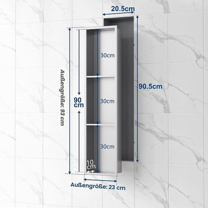 Neodrain Wandnische Dusche Edelstahl Dreifach-Duschnische Wandnische Lagerung für Badezimmer 90x20 c