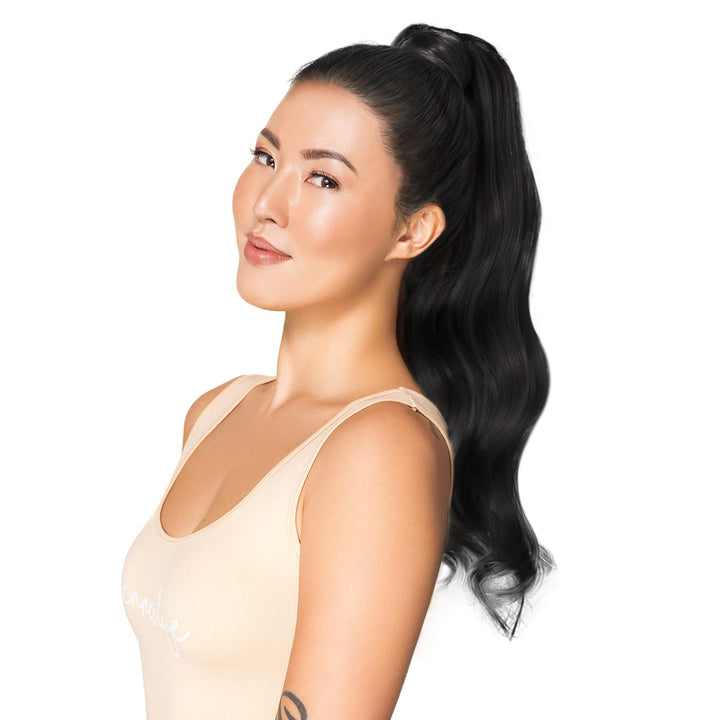 WENNALIFE Ponytail Extension, 45cm 80g Tief Schwarz Pferdeschwanz Haarteil Ponytail Extension Echtha