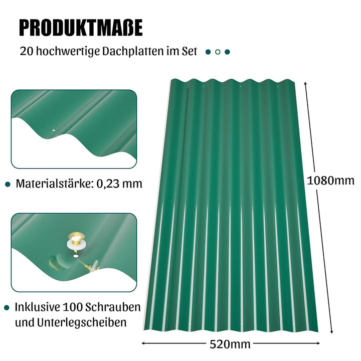 Thanaddo Wellplatten Metall Blech, 20er Set Wellplatte Dach Platten Stahlblechdachplatten mit Schrau