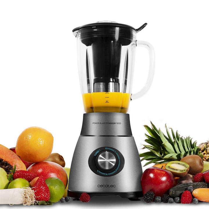 Cecotec Glas- Mixer Power Titanium - Kannen Kapazität von 1,8 Liter aus Glas Wärme resistent y 6 Kli