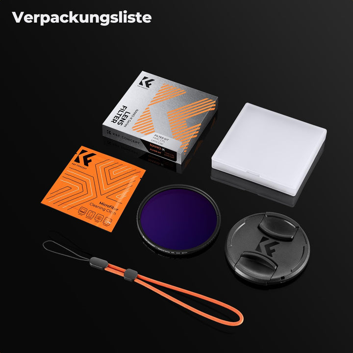 K&F Concept Polfilter 49mm CPL Filter mit Objektivdeckel, Objektivdeckel-Halteband, Reinigungstücher