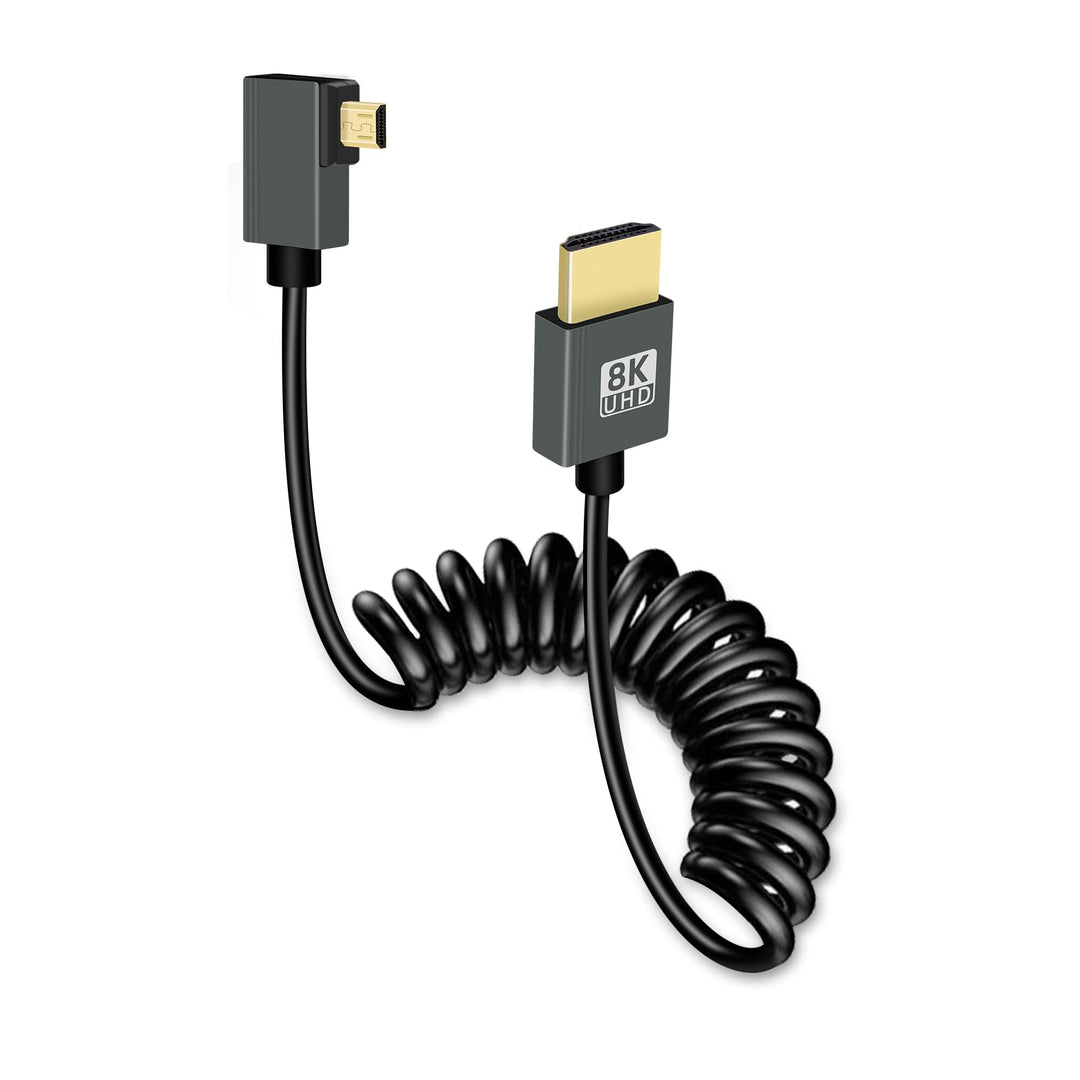 GELRHONR Spiralkabel für Micro-HDTV, kurz, 8K@60Hz Micro-HDTV-Kabel, Stecker-Stecker, federnd, flexi