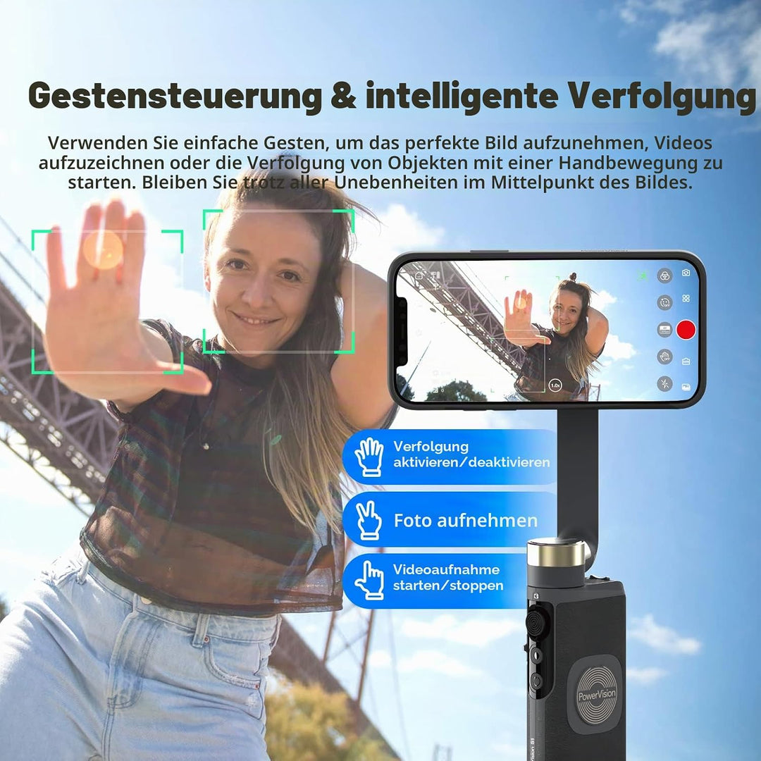 PowerVision S1, Gimbal Smartphone,3-Achsen-Telefonstabilisator mit eingebautes Stativ, kabelloser Po