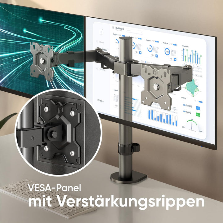 ONKRON Zweiarm Monitor Halterung für 13-32 Zoll Flach&Curved Bildschirm, Tischhalterung Höhenverstel
