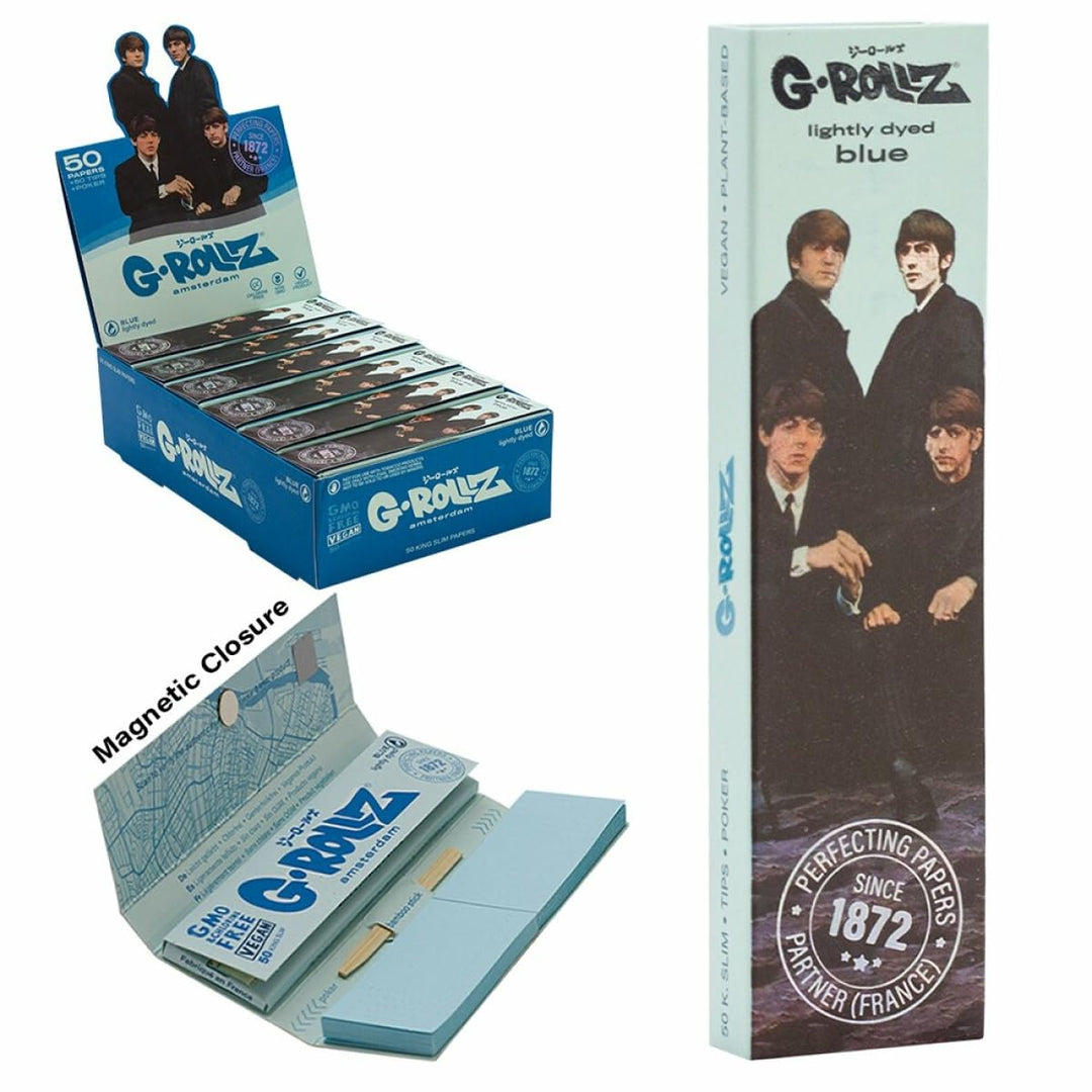 G-Rollz 'London Take Over' Blau KS Slim Papers + Tips, 50 Blatt | 24 Booklets Display, King Size Sli