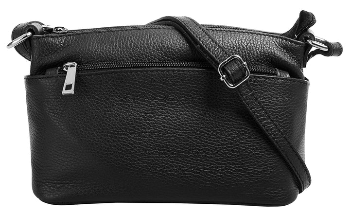 Umhängetasche Echt Leder Damen Made in Italy, Crossbody Bag, Messenger Bag mit Reissverschluss, Schu