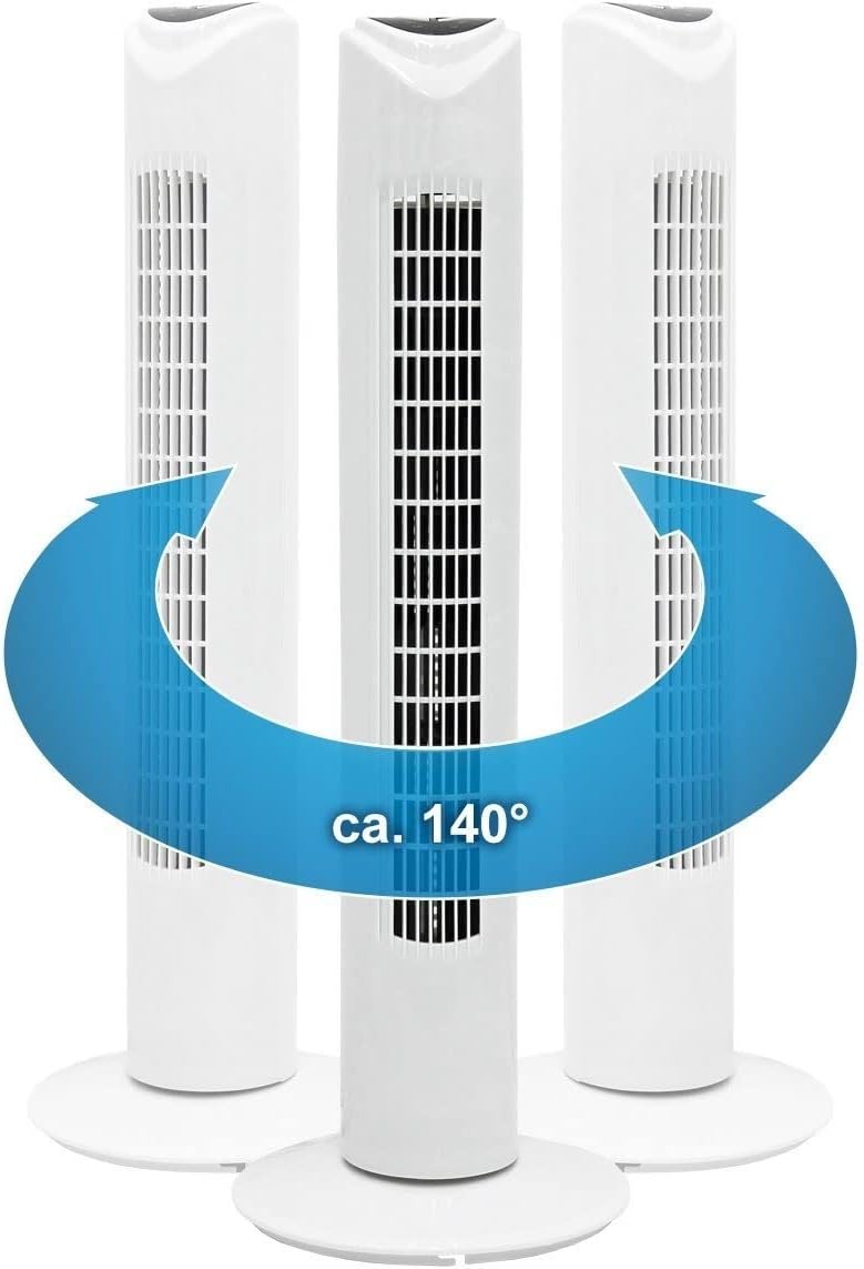 JUNG TVE19 Ventilator mit Fernbedienung 80cm weiss, TÜV geprüft, Sehr Leise Turmventilator mit 7 Std