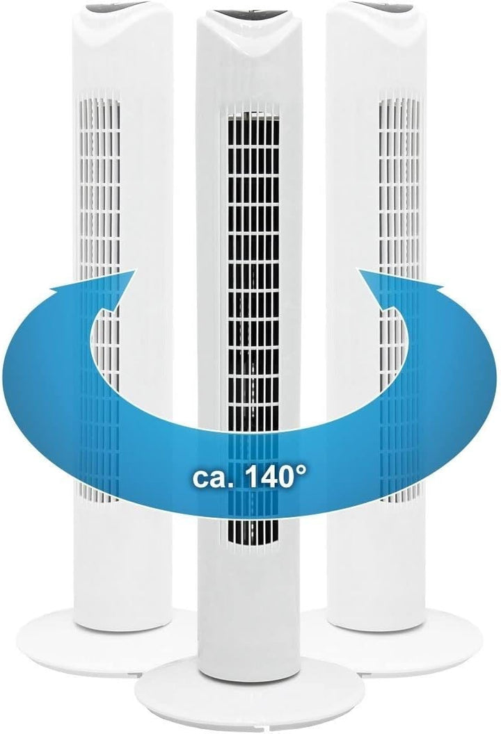 JUNG TVE19 Ventilator mit Fernbedienung 80cm weiss, TÜV geprüft, Sehr Leise Turmventilator mit 7 Std
