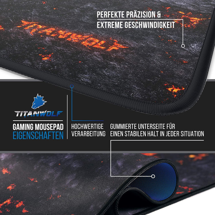 TITANWOLF - XXL Speed Gaming Mauspad Titanwolf Lava 900x400 mm - XXL Mousepad - Tischunterlage Large
